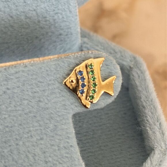 NEW! 925 Sterling Silver Fish Earrings Blue/Green Stones by Neo Relique - Picture 9 of 10